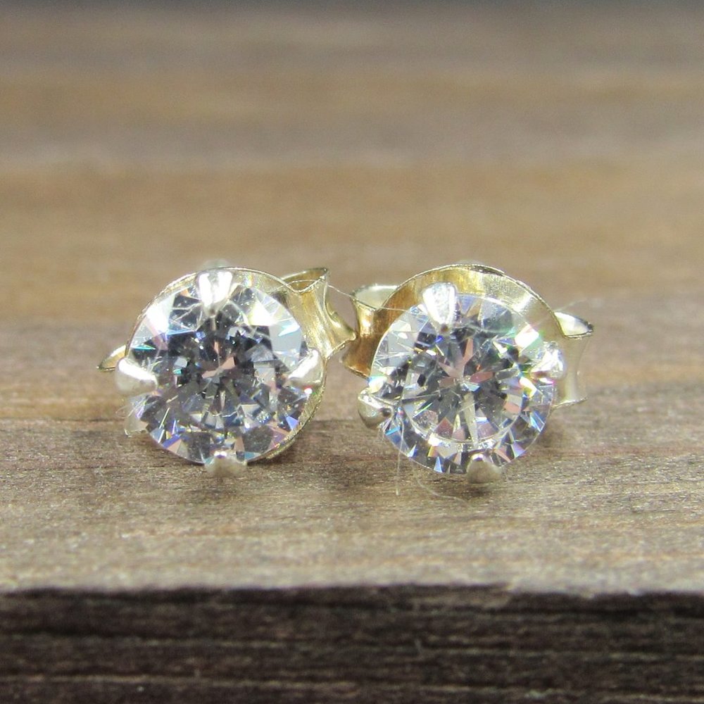 Sterling Silver Tiny Bright Cz Stud Earrings - image 1